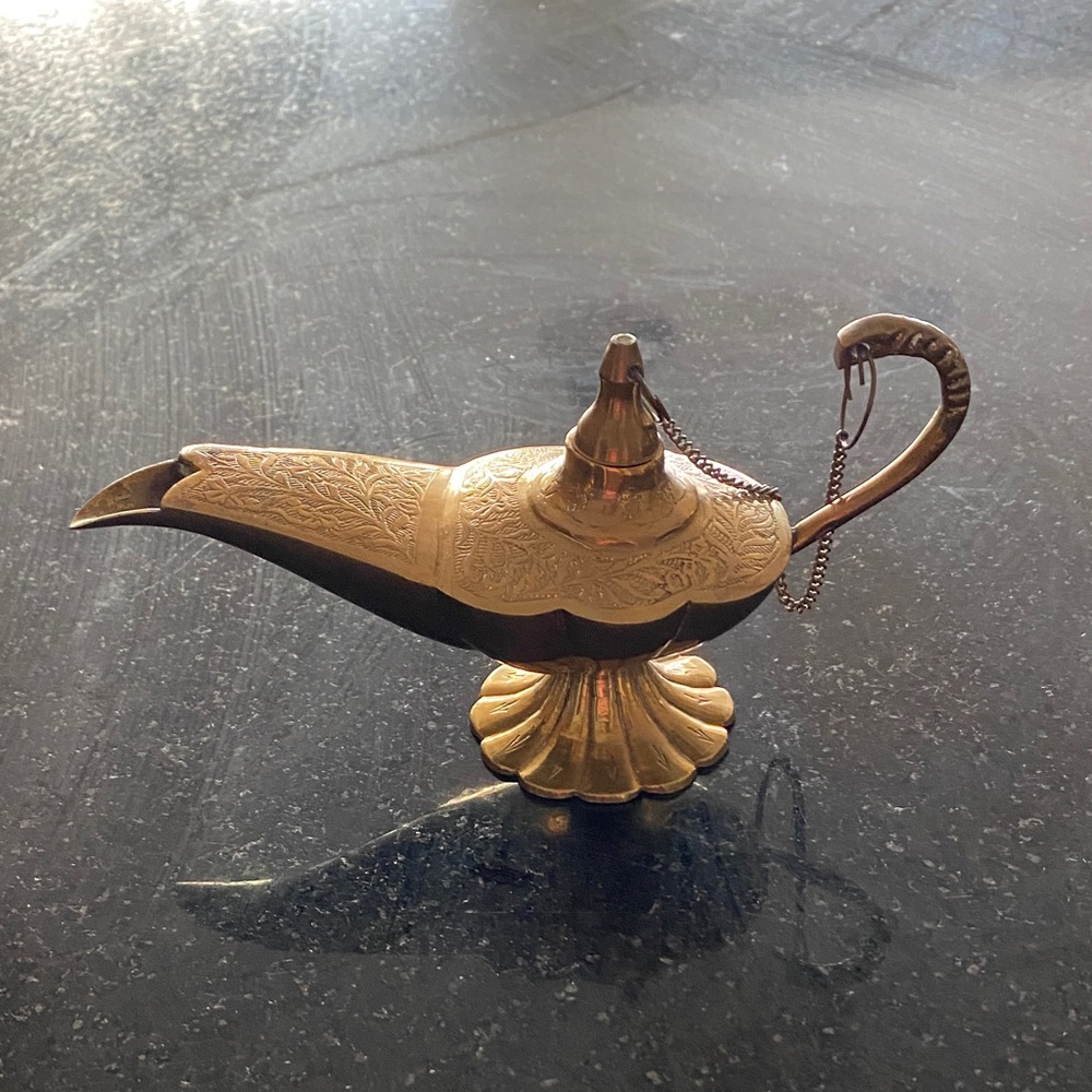 Brass fragrance Lamp with ornate floral embossing. Tiny